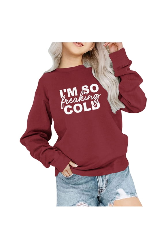 Kids Casual Pullovers Girls Stylish Letter Print Round Neck Long-Sleeved Tops Breathable Winter and Fall Warm Sweaters Red 1-2 Years