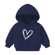 AJTQTH Kids Clothes Girls Boys Hoodies Cute Love Printed Fleece Long-Sleeved Warm Hooded Sweaters Casual Sweatshirts for School Sport Winter Fall Navy 4 Years