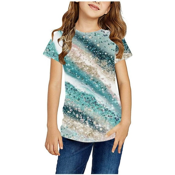 AJTQTH Kids Crewneck Graphic T-shirt Boys Girls Diamonds Giltter 3D Graphic Ombre Cute Tops Unisex Short Sleeve Summer Tee Green 4-5 Years