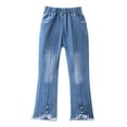 thumbnail image 1 of AJTQTH Kids Denim Pants Girls Elastic-Waisted Slim Pants Straight-Leg Bell Denim Pants with Pockets Stylish Solid Color Bows Frayed-Hem Jeans Blue 2-3Years, 1 of 7