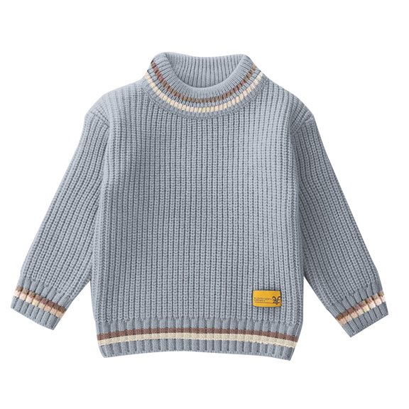 AJTQTH Kids Fair Isle Sweater Fall Long Sleeve Mock Neck Striped Cable Knit Pullover Sweaters Trendy Boys Girls Plush Thick Warm Jumper Tops Light Blue 5-6 Years