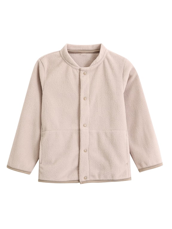 Kids Fleece Jacket Long-Sleeved Stand Neck Outwear One-Breasted Button Down Plush Coat Boys Girls Unisex Warm Solid Color Warm Clothes for Winter Fall Beige 110cm