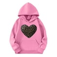 thumbnail image 1 of AJTQTH Kids Girls Long Sleeve Cute Leopard Heart Print Hooded T-Shirts Loose Fit Casual Graphic Holiday Pullover Sweatshirts Trendy Cotton Hoodie Outwear Tops with Pockets Pink 5-6 Years, 1 of 5
