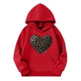 thumbnail image 1 of AJTQTH Kids Girls Long Sleeve Cute Leopard Heart Print Hooded T-Shirts Loose Fit Casual Graphic Holiday Pullover Sweatshirts Trendy Cotton Hoodie Outwear Tops with Pockets Red 5-6 Years, 1 of 5
