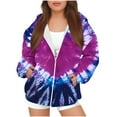 thumbnail image 1 of AJTQTH Kids Girls Long Sleeve Tie Dye Print Jackets Casual Spring Fashion Full Zip up Hooded Pullover Sweatshirts Loose Soft Comfy Hoodie Outwear Coat with Pockets Purple 4-5 Years, 1 of 4