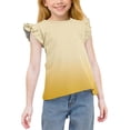 thumbnail image 1 of AJTQTH Kids Girls Ombre T-Shirts Cute Flying Sleeves Summer Crewneck Graphic Tunic Tees Loose Fit Casual Tie Dye Printed Pullover Tops A-Yellow 14-15 Years, 1 of 8