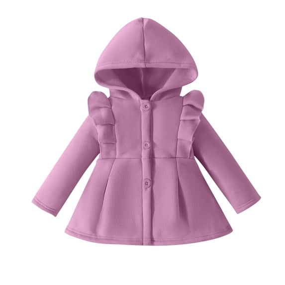 AJTQTH Kids Girls Ruffled Long Sleeve Hooded Coat Trendy Solid Color Button Down Hoodie Outwear Tops Plush Thick Warm Pullover Sweatshirts Purple 12-18 Months
