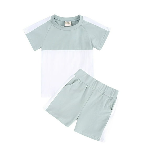 AJTQTH Kids Girls Summer Short Sleeve Outfit Clothes 2024 Casual Round Neck Color Block Print T-Shirts and Shorts Two Piece Set Green 6-9 Months