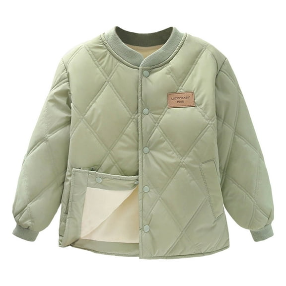 AJTQTH Kids Girls Winter Plush Thick Warm Padded Coat Casual Sherpa Fleece Lined Long Sleeve Button Down Quilted Outwear Jacket with Pockets Green 4-5 Years