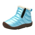 thumbnail image 1 of AJTQTH Kids Hiking Boots Faux Leather Plush Warm Boots Thick Rubber Soled Anti-Slip Walking Shoes Ankle High Waterproof Boots for Winter Fall Snow Sky Blue 31, 1 of 6