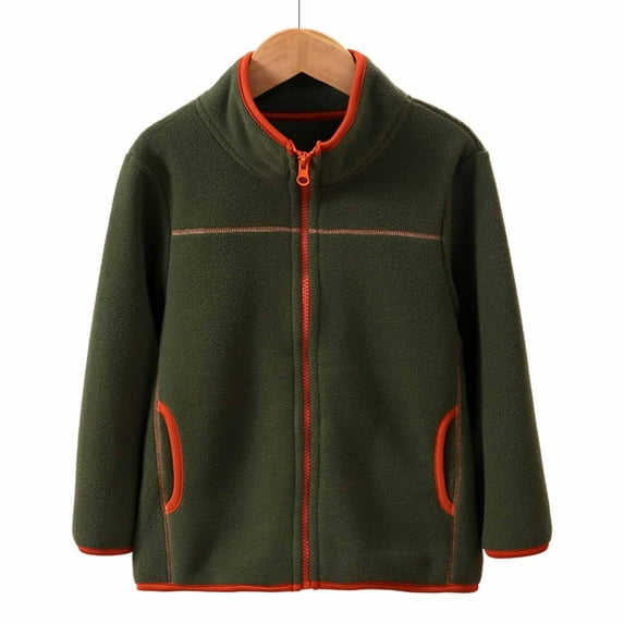 AJTQTH Kids Long Sleeve Plush Thick Warm Jackets Fall Winter Full Zip up Stand Collar Sherpa Fleece Pullover Sweater Tops with Pockets Army Green 8-9 Years