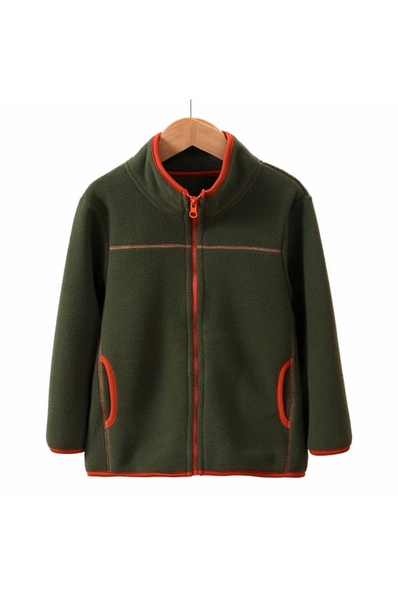 Kids Long Sleeve Plush Thick Warm Jackets Fall Winter Full Zip up Stand Collar Sherpa Fleece Pullover Sweater Tops with Pockets Army Green 8-9 Years