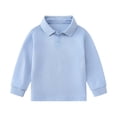 thumbnail image 1 of AJTQTH Kids Polo Shirts Casual Solid Color Long Sleeve Button up Lapel Collar Pullover Sweatshirts Loose Lightweight Soft Cotton Outerwear T-Shirt Tops Sky Blue 13-14 Years, 1 of 7