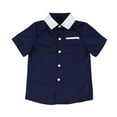 thumbnail image 1 of AJTQTH Kids Shirts Boys Girls Stylish Contrast Turndown Collar Short-Sleeved Blouses Cute Button Pocket Casual Summer Cotton Clothes Blue 8 Years, 1 of 3