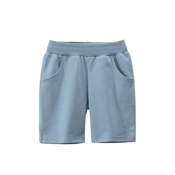 AJTQTH Kids Shorts Elastic-Waisted Solid Color Cotton Straight Short Pants Trunks Girls Boys Unisex Summer Casual Breathable Comfy Clothes Outfits Light Blue 4 Years
