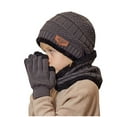 thumbnail image 1 of AJTQTH Kids Ski Hat Scarf Gloves Set Cable Knit Colorblocked Beanie+Warmer Neck Scarf+Anti-Slip Gloves Toddler Girls Boys Winter Clothes Gray Free Size, 1 of 5