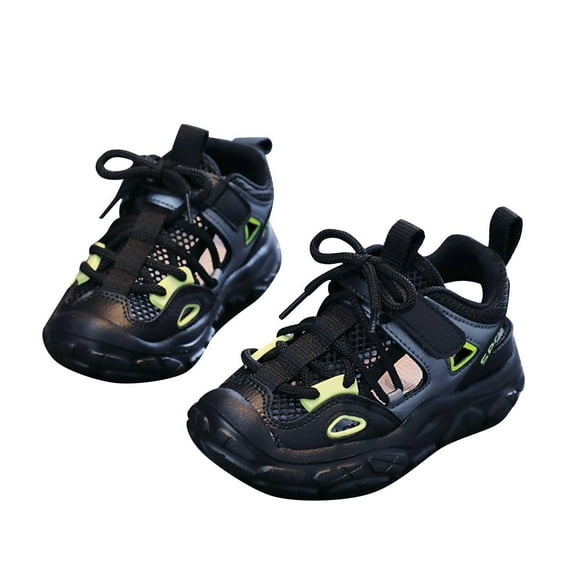 AJTQTH Kids Sneakers Girls Boys Soft Ankle Support Mesh Breathable Walking Shoes Laced Velcro Straps Shoes Cushioned Thick Soled Non-Slip Soft Sport Shoes Black 36