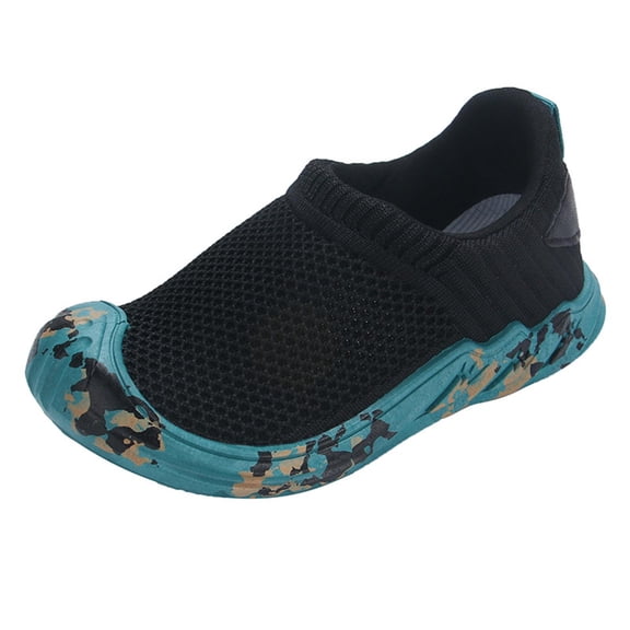 AJTQTH Kids Sneakers Unisex Camouflage Cushioned Soft Soled Sneakers Mesh Breathable Lightweight Waking Shoes Running Shoes Slip-On Shoes for Summer Sport Black 26