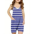 thumbnail image 1 of AJTQTH Kids Stripes Cute Jumpsuit Girls Boys Summer Casual Outfits for Holiday Daily Wearing Unisex Sleeveless Straps Cami Tank Tops and Cozy Shorts Onesie Romper Purple 5 Years, 1 of 5