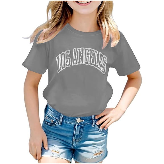 AJTQTH Kids Summer Stylish Tees Toddler Casual Lightweight Clothes Outfits Boys Girls Unisex Letter Novelty Printed Tshirts Long-Sleeved Round Neck Tops Gray 5 Years