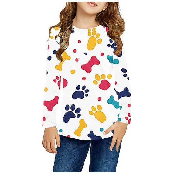 AJTQTH Kids T-Shirts Spring Fashion Long Sleeve Cute Cartoon Pattern Print Crew Neck Basic Pullover Tops Funny Pattern Graphic Tees Shirt Mulitcolor#06 3-4 Years
