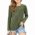 thumbnail image 1 of AJTQTH Kids T-Shirts Spring Fashion Long Sleeve Solid Color Basic Pullover Sweatshirts Loose Lightweight Comfy Athletic Tees Tops Army Green 11-12 Years, 1 of 5