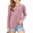 thumbnail image 1 of AJTQTH Kids T-Shirts Spring Fashion Long Sleeve Solid Color Basic Pullover Sweatshirts Loose Lightweight Comfy Athletic Tees Tops Pink 13-14 Years, 1 of 5