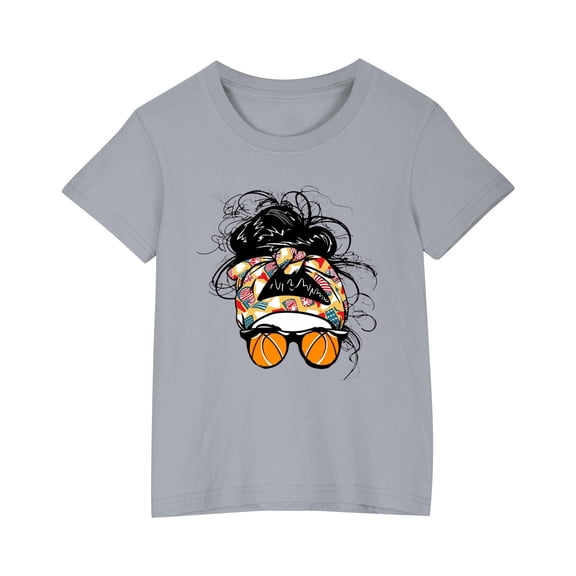 AJTQTH Kids T-shirt for Boys Girls Cute Cartoon Print Tees Round Neck Tops Short Sleeve Shirts Blouses Cotton Casual Comfy Clothes Outfits Gray 5 Years