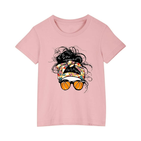 AJTQTH Kids T-shirt for Boys Girls Cute Cartoon Print Tees Round Neck Tops Short Sleeve Shirts Blouses Cotton Casual Comfy Clothes Outfits Pink 4 Years