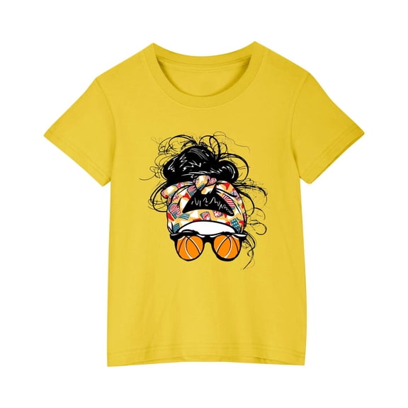 AJTQTH Kids T-shirt for Boys Girls Cute Cartoon Print Tees Round Neck Tops Short Sleeve Shirts Blouses Cotton Casual Comfy Clothes Outfits Yellow 4 Years
