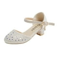 thumbnail image 1 of AJTQTH Kids Teens Girls Princess Shoes Elegant Rhinestone Accessories High Heel Wedge Sandals Stylish Buckles Straps Closed-Toe Sandals for Party Summer Casual Gold 5 Years, 1 of 5