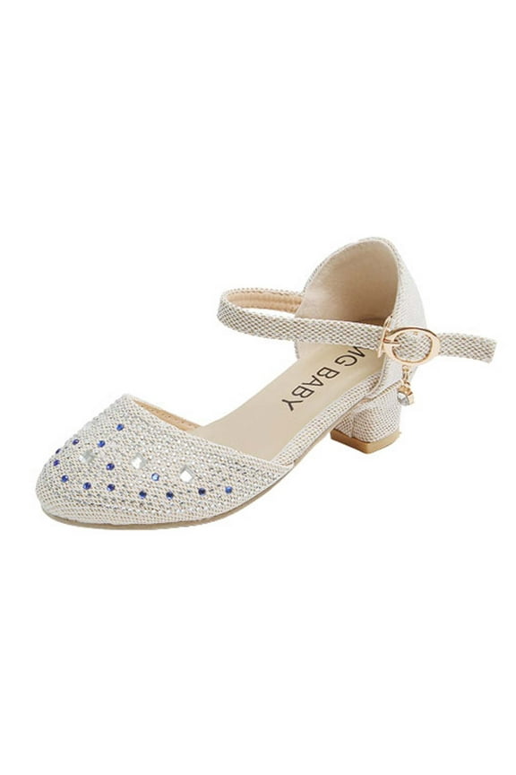 Kids Teens Girls Princess Shoes Elegant Rhinestone Accessories High Heel Wedge Sandals Stylish Buckles Straps Closed-Toe Sandals for Party Summer Casual Gold 11 Years