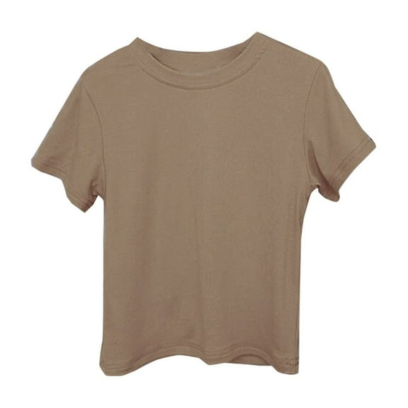 AJTQTH Kids Tshirts Girls Boys Cute Solid Color Short-Sleeved Round Neck Tees Toddler Cotton Breathable Lightweight Tops for Summer Coffee 4 Years