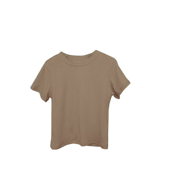 AJTQTH Kids Tshirts Girls Boys Cute Solid Color Short-Sleeved Round Neck Tees Toddler Cotton Breathable Lightweight Tops for Summer Coffee 6 Years