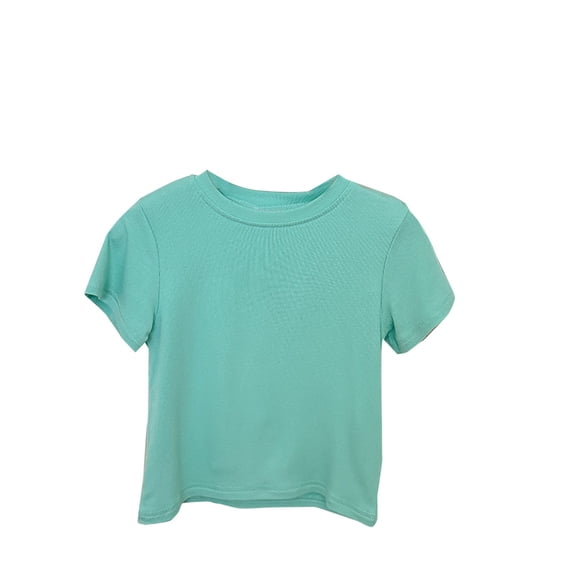 AJTQTH Kids Tshirts Girls Boys Cute Solid Color Short-Sleeved Round Neck Tees Toddler Cotton Breathable Lightweight Tops for Summer Green 5 Years