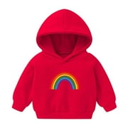 AJTQTH Kids Warm Winter Clothes Fleece Hooded Sweaters Boys Girls Toddler Cute Cartoon Printed Hoodies Casual Long Sleeve Sweatshirts Red 4 Years