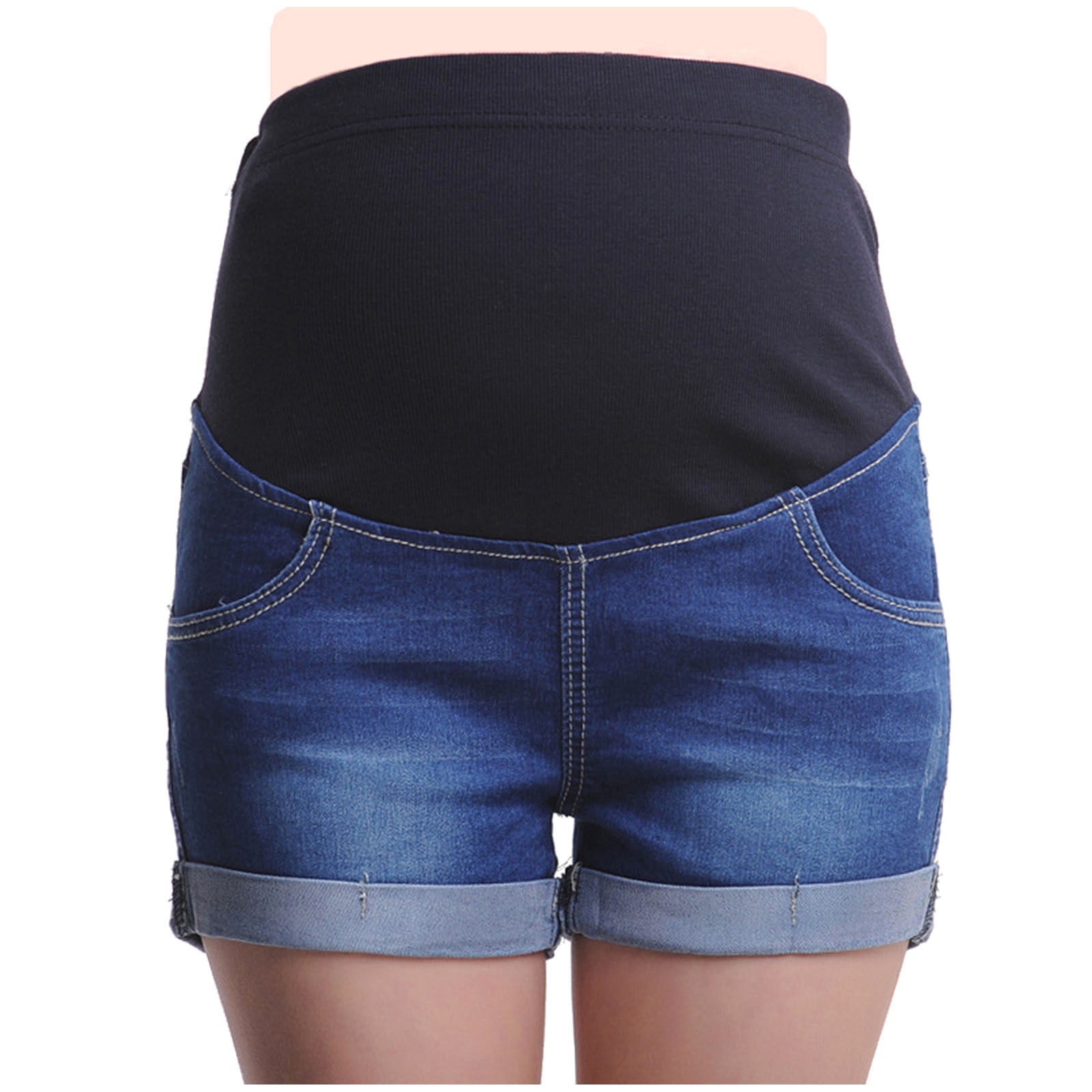 Black Maternity Denim Shorts With Belly Support