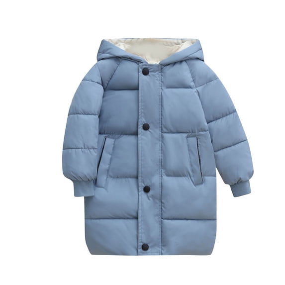 AJTQTH Long Hooded Puffer Coat for Kids Boys Girls Casual Fall Winter Long Sleeve Full Zip up Down Jackets Plush Thick Warm Hooded Outwear Tops with Zipper Pockets Blue 8-9 Years