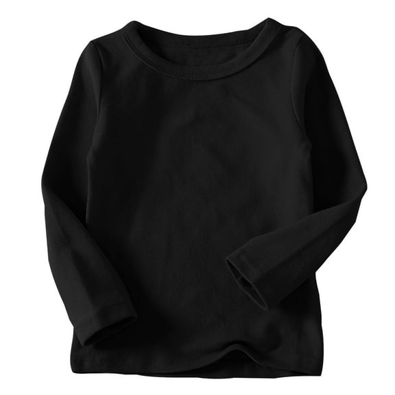 AJTQTH Long Sleeve Tops for Kids Boys Girls Toddler Baby Solid Color Cute Round Neck Tees Lightweight Casual Tshirts for Fall and Summer Black 2 Years