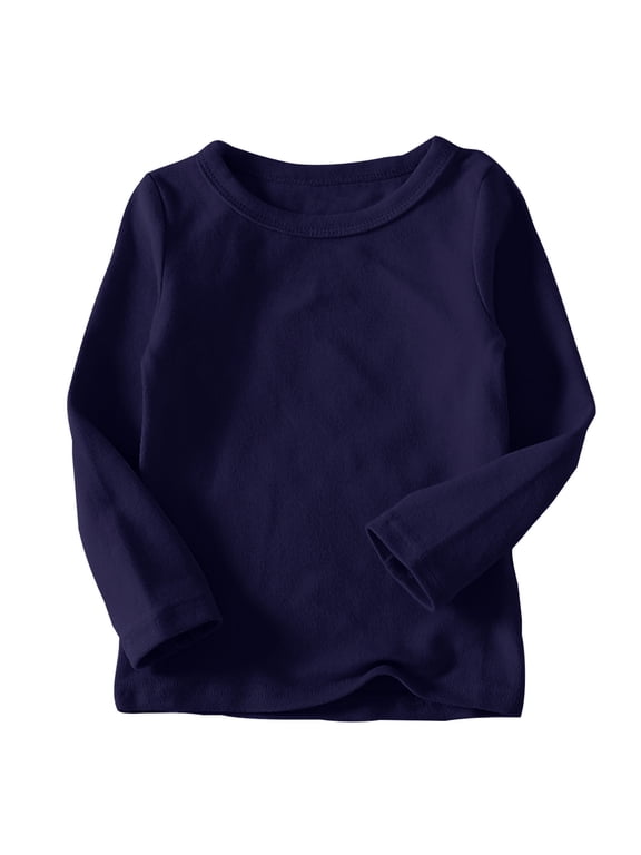 Long Sleeve Tops for Kids Boys Girls Toddler Baby Solid Color Cute Round Neck Tees Lightweight Casual Tshirts for Fall and Summer Navy 3 Years