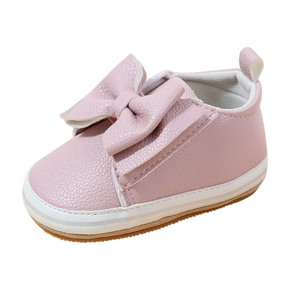 AJTQTH Newborn Sneakers Girls Faux Leather Cute Bows Slip-On Shoes Thick Rubber Soled Non-Slip Safety Walking Shoes for First Walker Toddlers Purple 11
