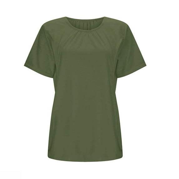 AJTQTH Nursing Blouses for Women Round Neck Short-Sleeved Tunic Tees Solid Color Tshirts Summer Casual Lightweight Tops Shirts Loose Maternity Clothes Outfits Army Green S