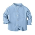 thumbnail image 1 of AJTQTH Oxford Shirt for Boys Spring And Summer Casual Outfits Kids Cute Stand Neck Long Sleeve French Cuff Button Solid Blouses for Daily Shcool Clothes Light Blue 7 Years, 1 of 2