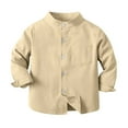 thumbnail image 1 of AJTQTH Oxford Shirt for Boys Spring And Summer Casual Outfits Kids Cute Stand Neck Long Sleeve French Cuff Button Solid Blouses for Daily Shcool Clothes Yellow 3 Years, 1 of 2