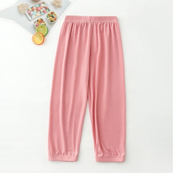 AJTQTH Pants for Girls Boys Toddler Kids Teens Unisex Solid Color Elastic-Waisted Wide-Leg Full Length Pants Trousers Sweat Pants Summer Casual Lightweight Comfy Clothes Pink 8Y
