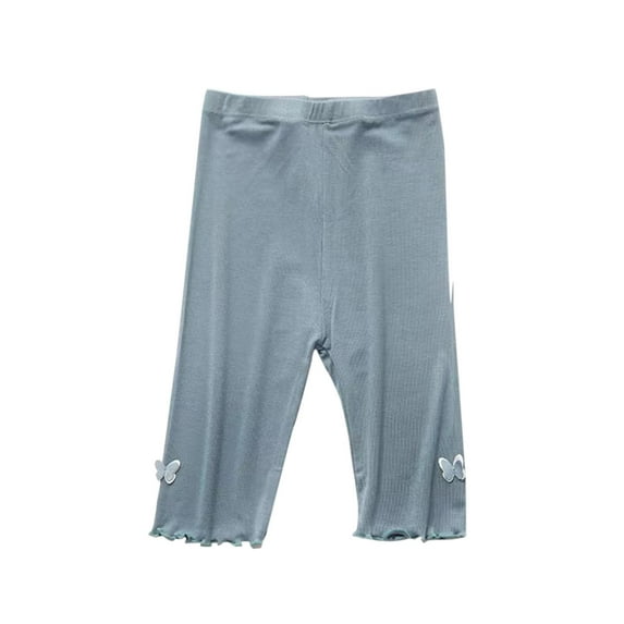 AJTQTH Pants for Girls Summer Cotton Comfy Trousers Comfort-Waisted Knee Length Soft Sweat Pants with Cute Butterfly Embroidery Light Blue 4 Years