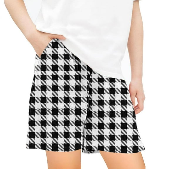AJTQTH Plaid Shorts for Girls Boys Kids Unisex Elastic Waist Short Pants Trunks Clothes Outfits with Pockets for Summer Beach Sport Loose Fit Comfy Wear White 7 Years
