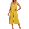 thumbnail image 1 of AJTQTH Plus Size Jumpsuit for Women Stylish Solid Spaghetti Straps Scoop Neck Short Rompers Wide-Leg Flared Loose Casual One-Piece Overalls Yellow S, 1 of 7
