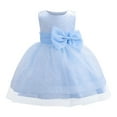 thumbnail image 1 of AJTQTH Princess Dress for Girls Cute Dots Appliques Solid Bowknot Midi Dress Sleeveless Crewneck High-Waisted Mesh Layered Puffly Gowns Frocks for Summer Party Weddings Blue 6-12 Months, 1 of 9