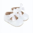 thumbnail image 1 of AJTQTH Princess Shoes for Baby Girls Stylish Faux Leather Satin Bows Dress Shoes Fleece Lined Hollow Out Ruffles Shoes Toddler Soft Soled Flat Shoes White 12, 1 of 8